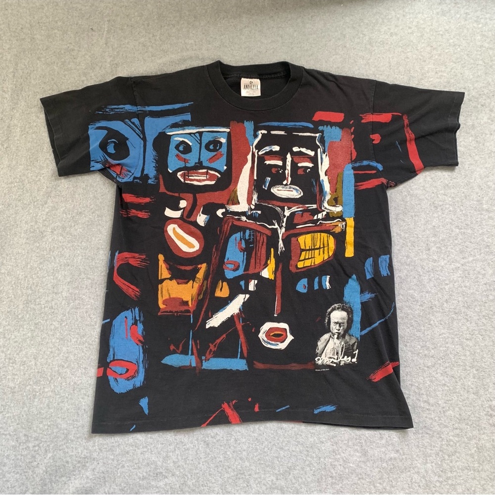VINTAGE ANDAZIA USA HEADSHOT III MILES DAVIS ESTATE ABSTRACT T-SHIRT LARGE 90s